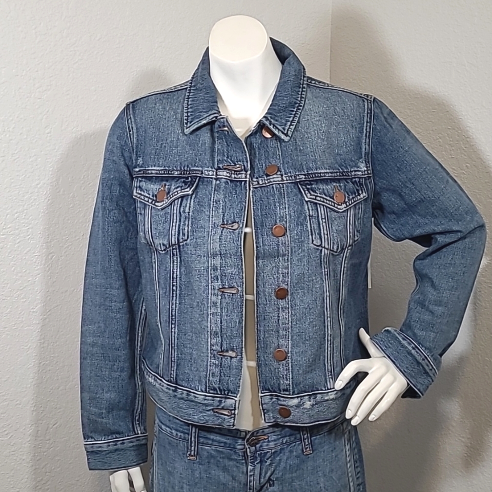 J Brand Gene Shrunken Crop Jean Jacket In Stranger Blue Cotton Denim 278 Small